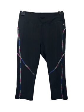 Danskin Now Women's Black Capri Leggings Rainbow Contrast Stitching XS